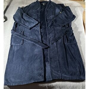 Polo‎ Ralph Lauren Blue Plush Fleece Bath Robe Shawl Collar Yellow Pony Medium